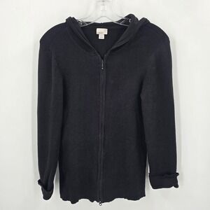 Caslon Cardigan Women's Large  Hooded Black Zip Up Sweater